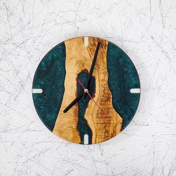 Unique epoxy and wood wall clock, perfect artisan gift idea