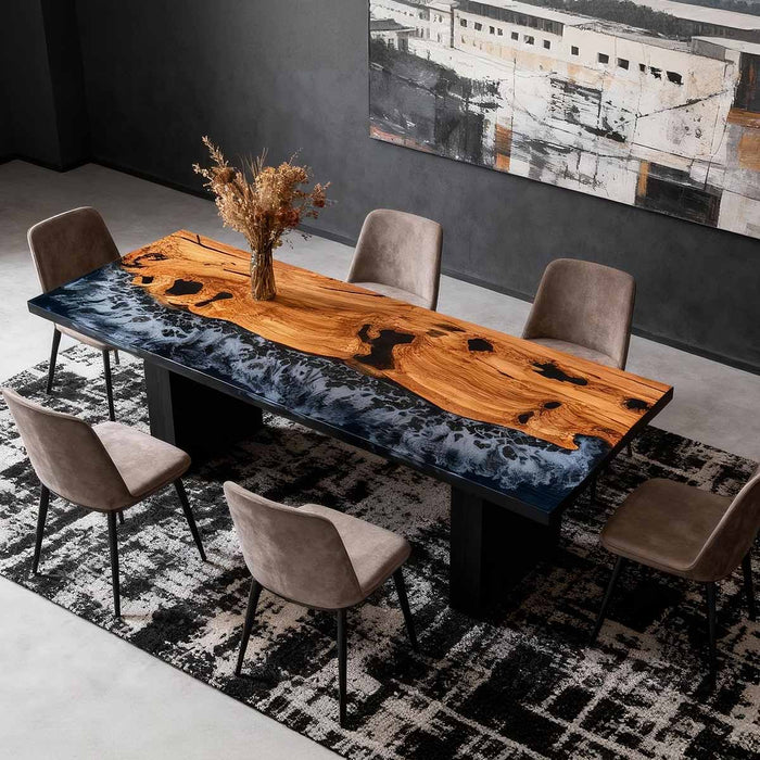 Dining table with a unique design in a modern interior setting