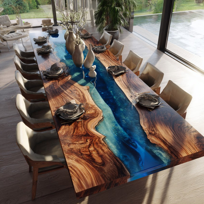 long black walnut epoxy dinning table for luxury homes in miami