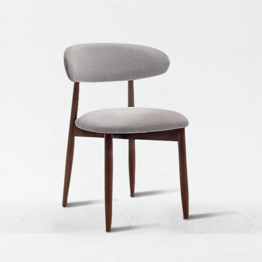 Chair with gray cushioned seat and backrest on a white background