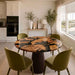 Custom burl wood resin table featuring natural grain and handcrafted epoxy details