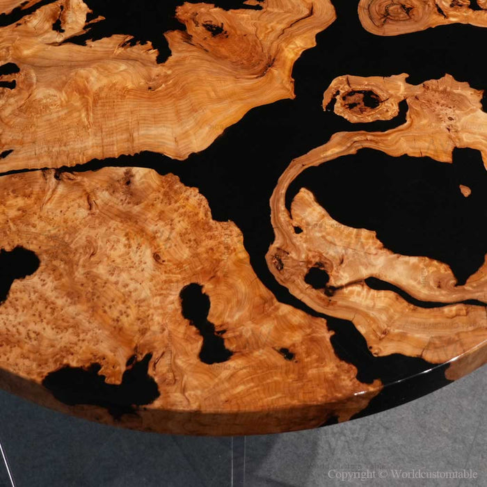 Live edge wood dining table designed as a functional handcrafted art piece