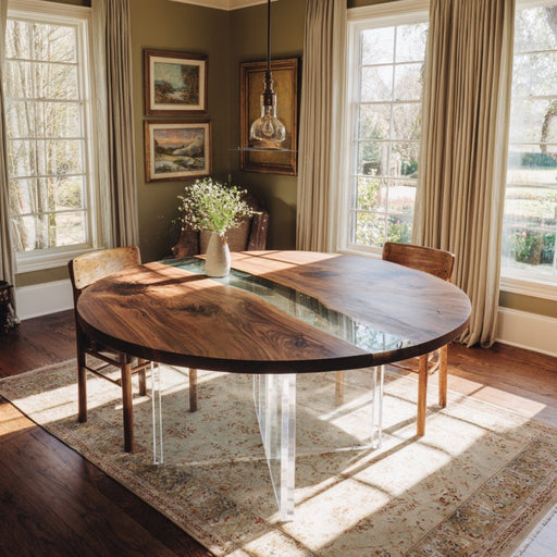 vintage black walnut wood epoxy dinning table for homes in california