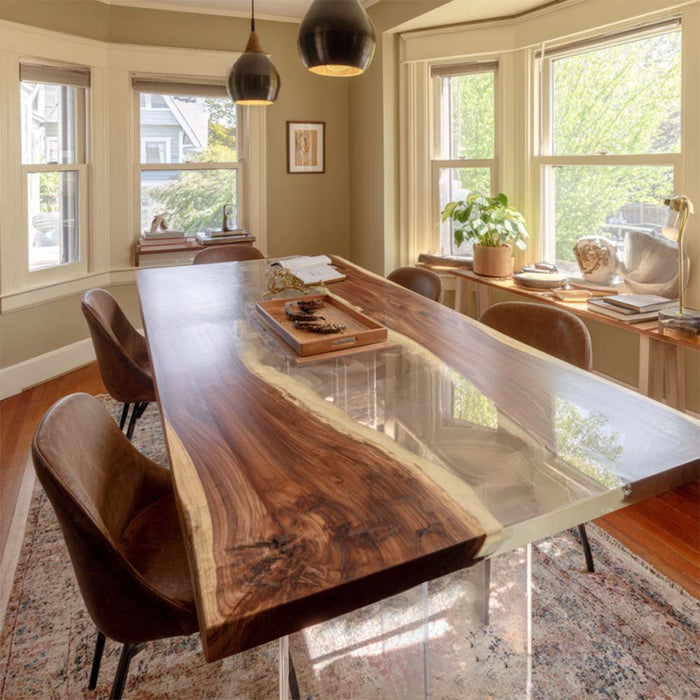 premium square wooden epoxy resin table for living spaces in san francisco