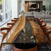 Black walnut table with black epoxy resin and embedded floral design