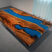 Walnut epoxy dining room table with natural wood grain