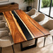 42x96 walnut epoxy dining table with black resin and straight edge