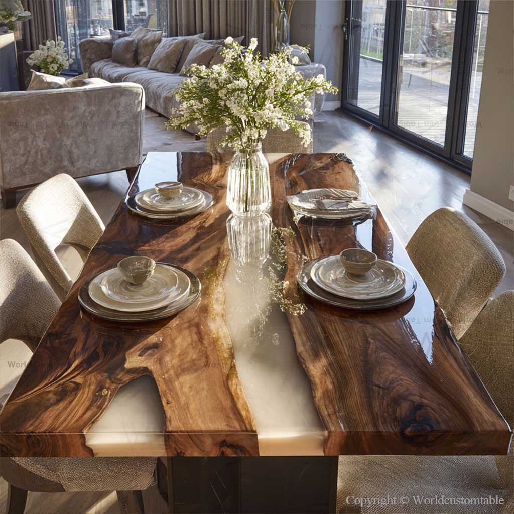 Premium Custom Black Walnut White Epoxy Resin Dining & Conference