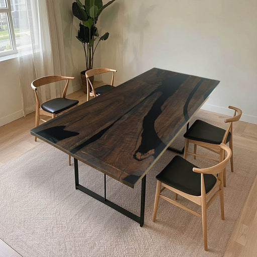 90 inch walnut epoxy resin table in stock for 8 to 10 people, USA shipping