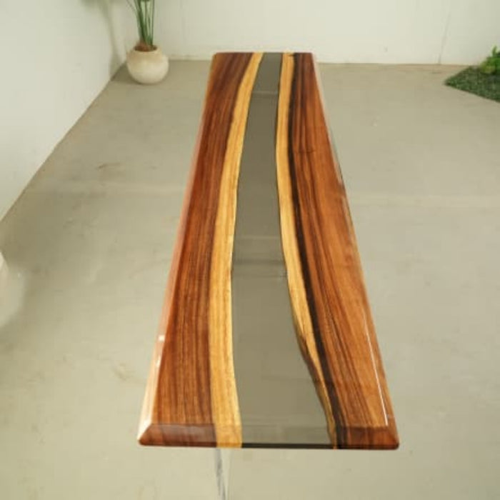 walnut gray epoxy hallway table with natural wood grain