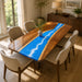 walnut dining table featuring artistic ocean wave epoxy resin