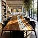 Luxury Walnut River Table with embedded pine cones in clear epoxy resin.