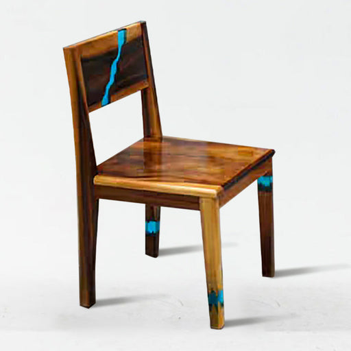 Wooden chair with blue accents on a white background