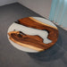 Walnut round coffee table featuring elegant white epoxy resin