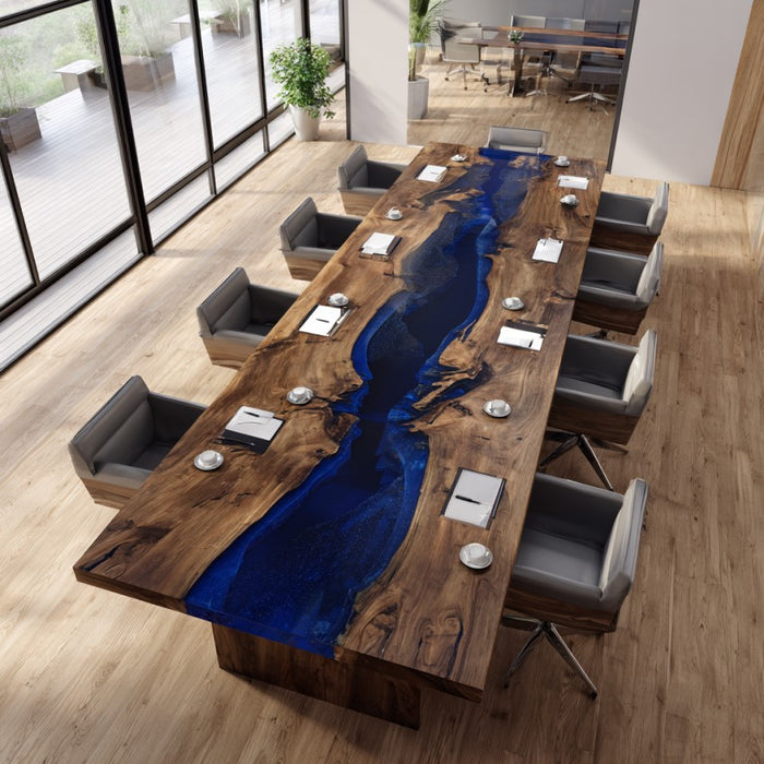 black walnut wood blue epoxy conference  table for meeting rooms in new york