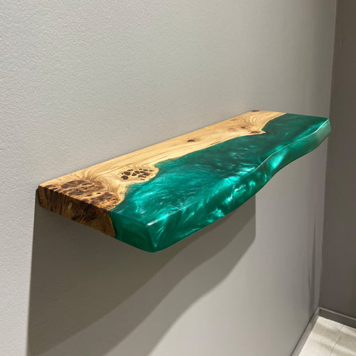 Handmade walnut wood and epoxy resin floating shelf for modern wall decor