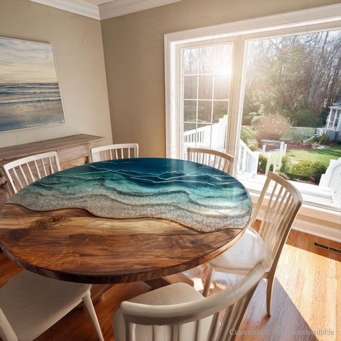 Walnut wood round table with elegant epoxy resin finish