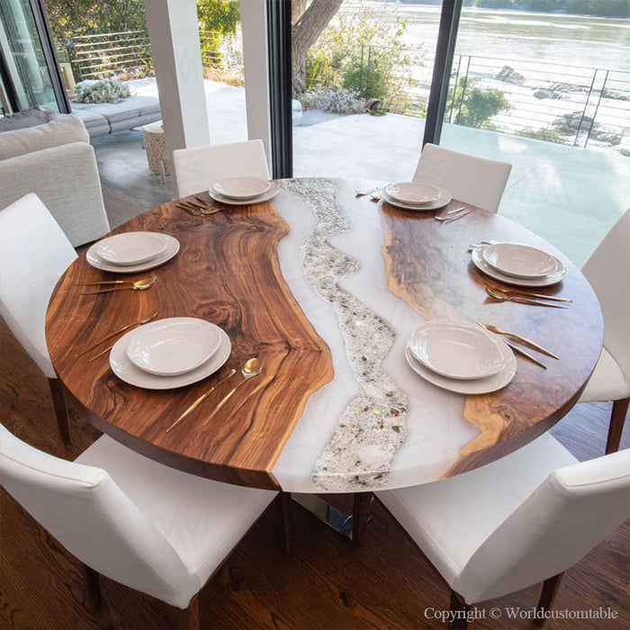 handmade wooden epoxy dinning table for modern homes in florida