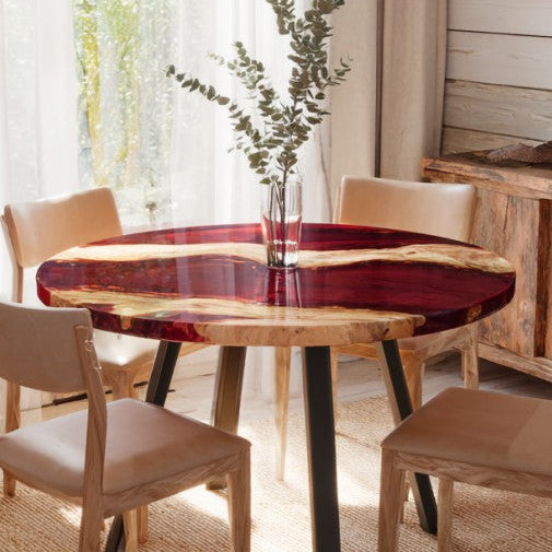 poplar wood burgandy epoxy dinning table for cozy homes in florida