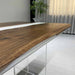 Handcrafted West Coast style epoxy table with natural walnut wood slabs.