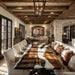 High-end living room interior featuring a large white resin and dark walnut dining table.
