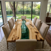 White poplar dining table with emerald green epoxy top showcasing natural wood grain