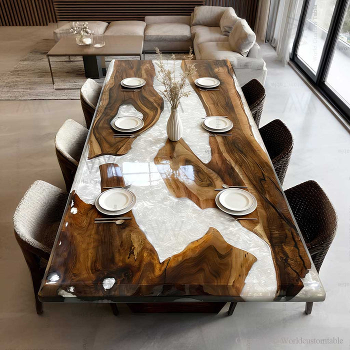 Dining table with a unique design in a modern living room setting