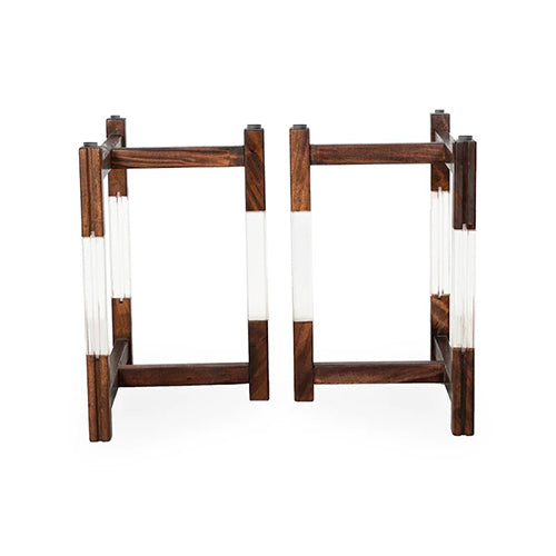 Modern wood and metal table legs for epoxy and solid wood desks in coworking and reception spaces